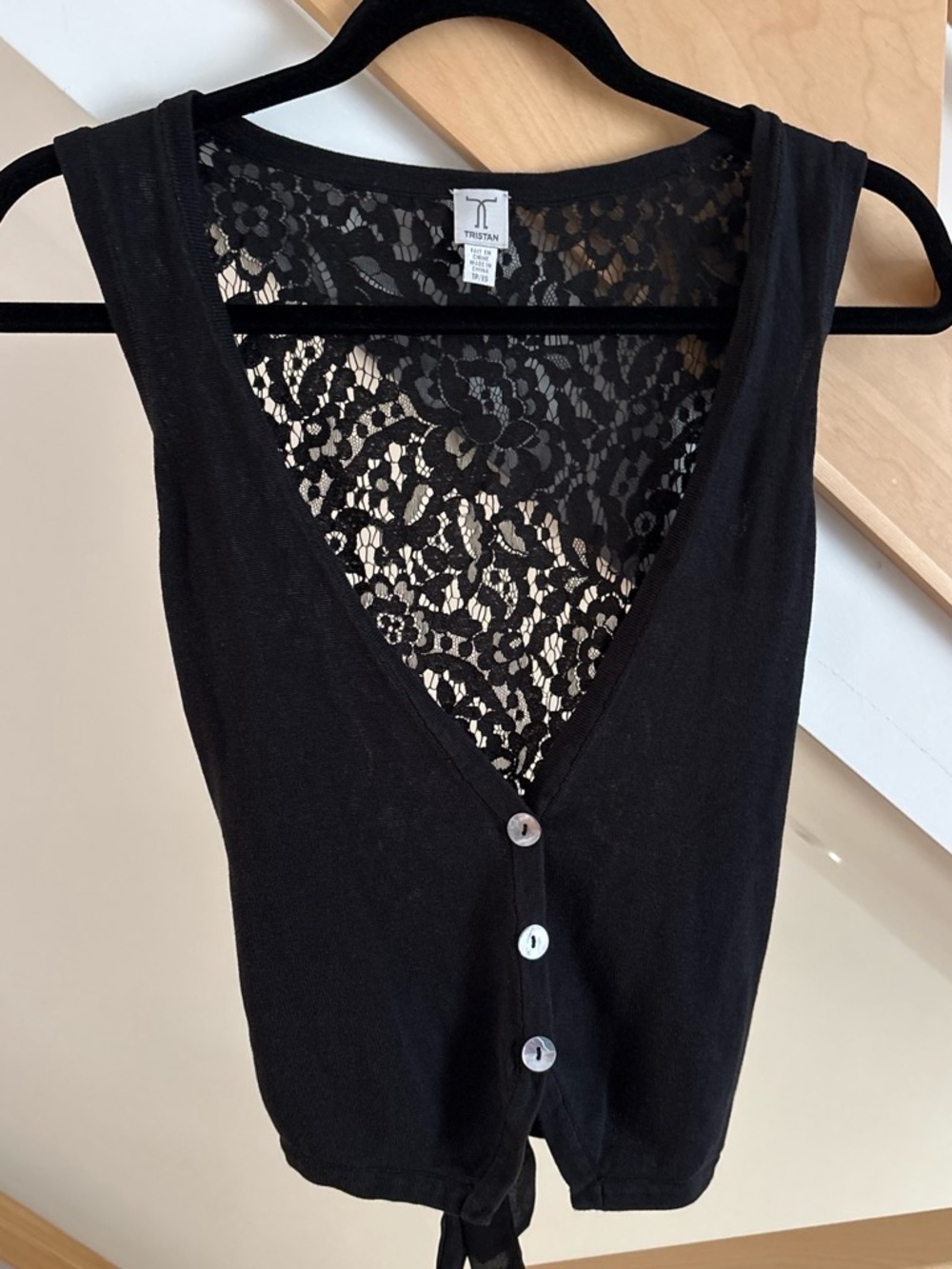 Tristan Black Lace-Back Button Front Camisole